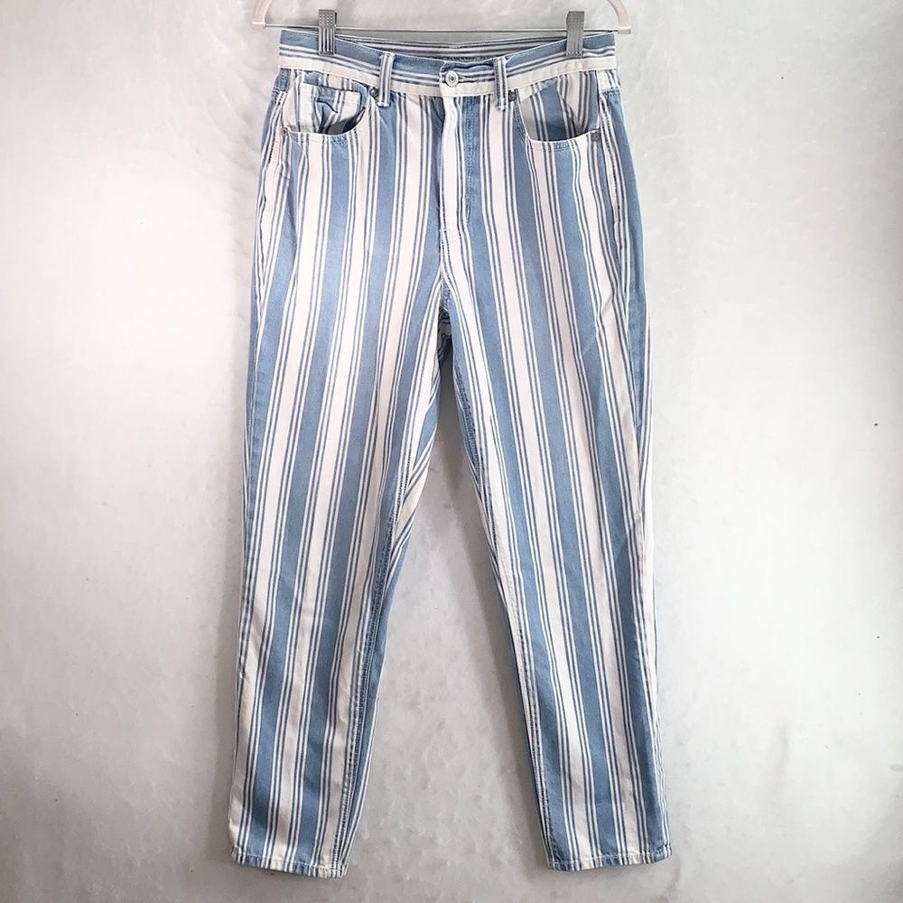 American Eagle Jeans Womens 6 Blue White Stripe Mom Jean Denim High Waisted
